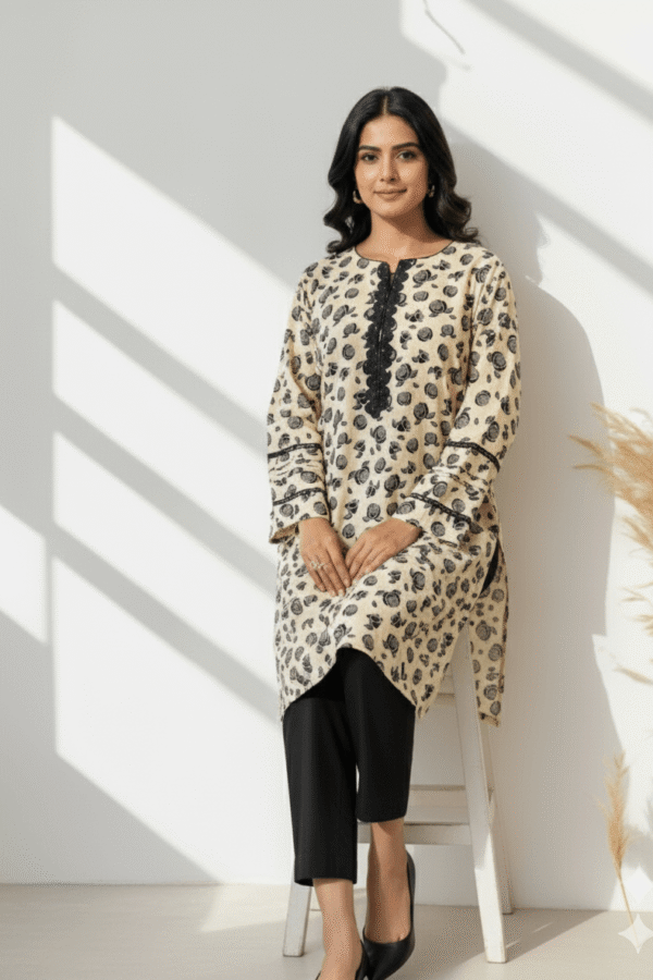 Home black & white floral suit khaddar free delivery