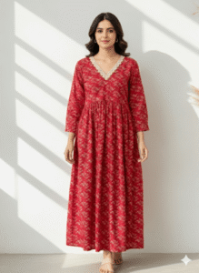 Home deep red floral maxi khaddar free delivery