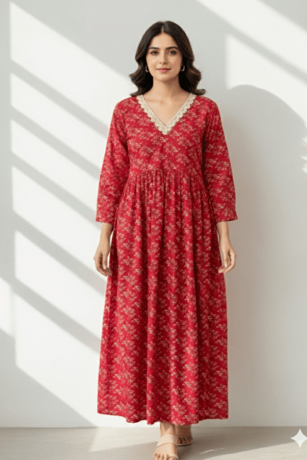 deep red floral maxi khaddar free delivery