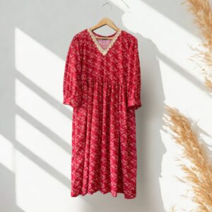Home deep red floral maxi khaddar