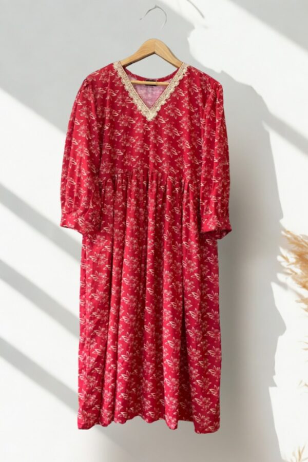 Home deep red floral maxi khaddar