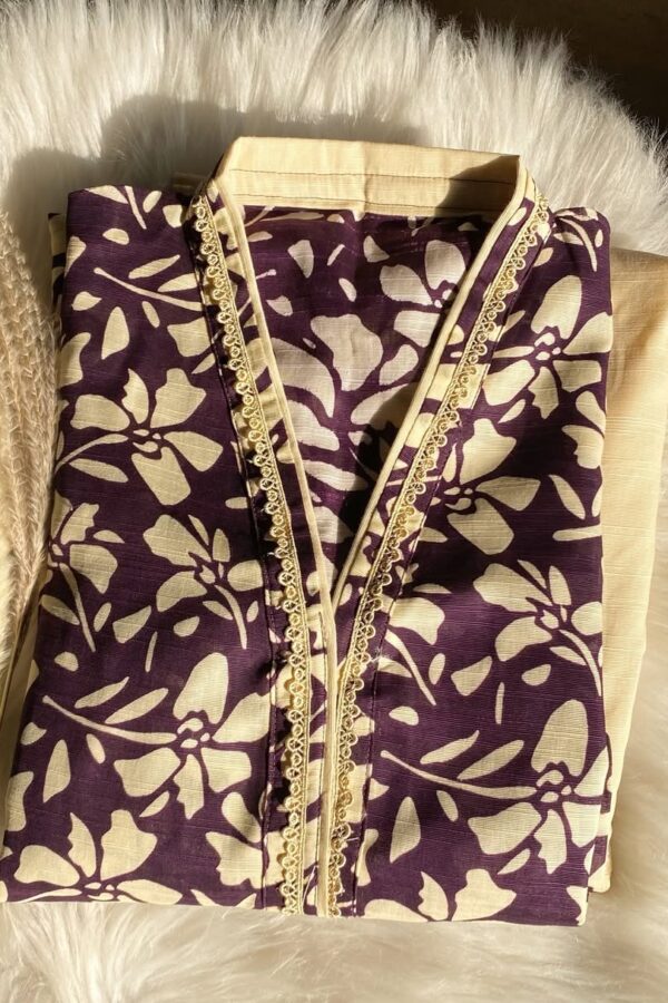 violet floral suit khaddar